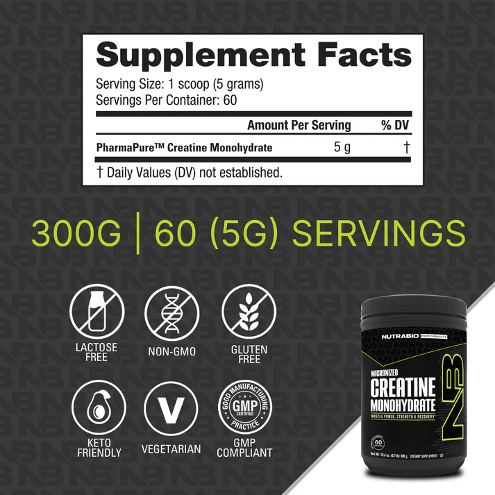 NutraBio Micronized Creatine Monohydrate Powder